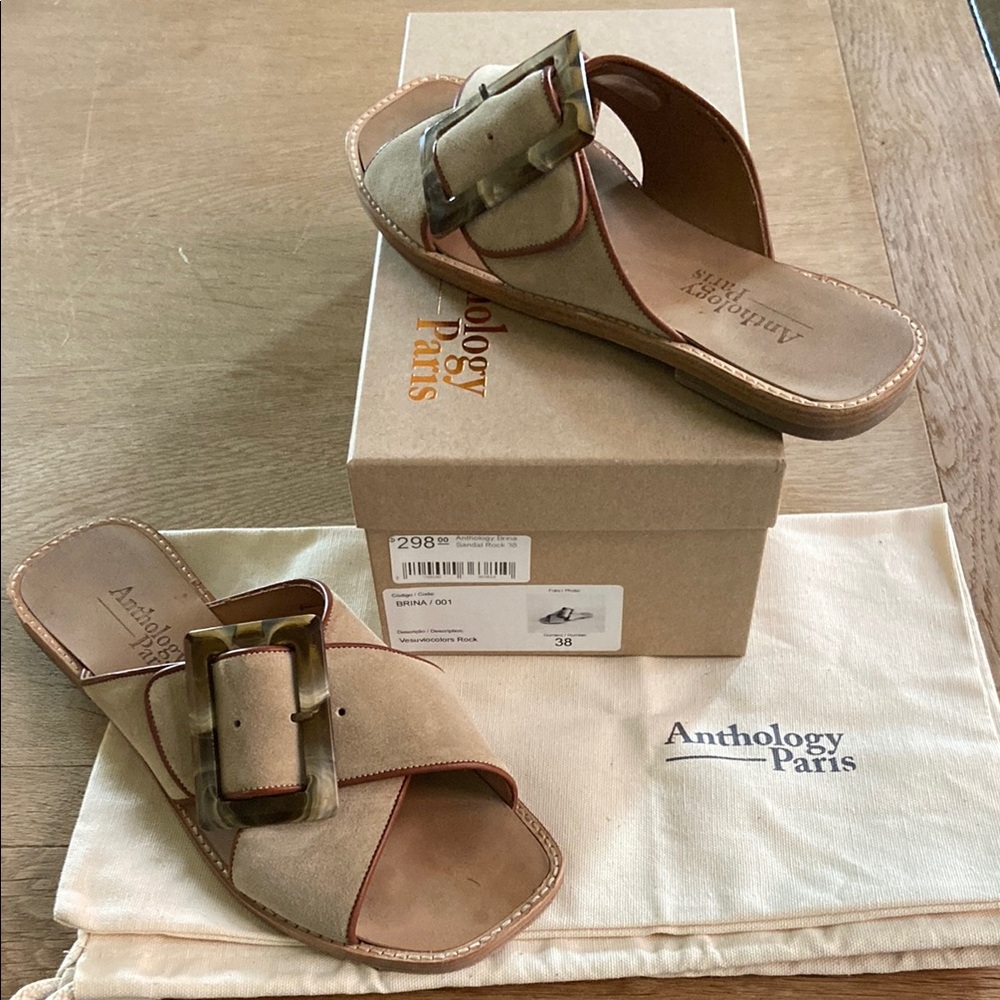 Women's Suede Tan Sandals with Buckle